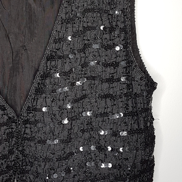 🌏 Vintage 100% Silk Sequined Vest • Sz M - Picture 4 of 16